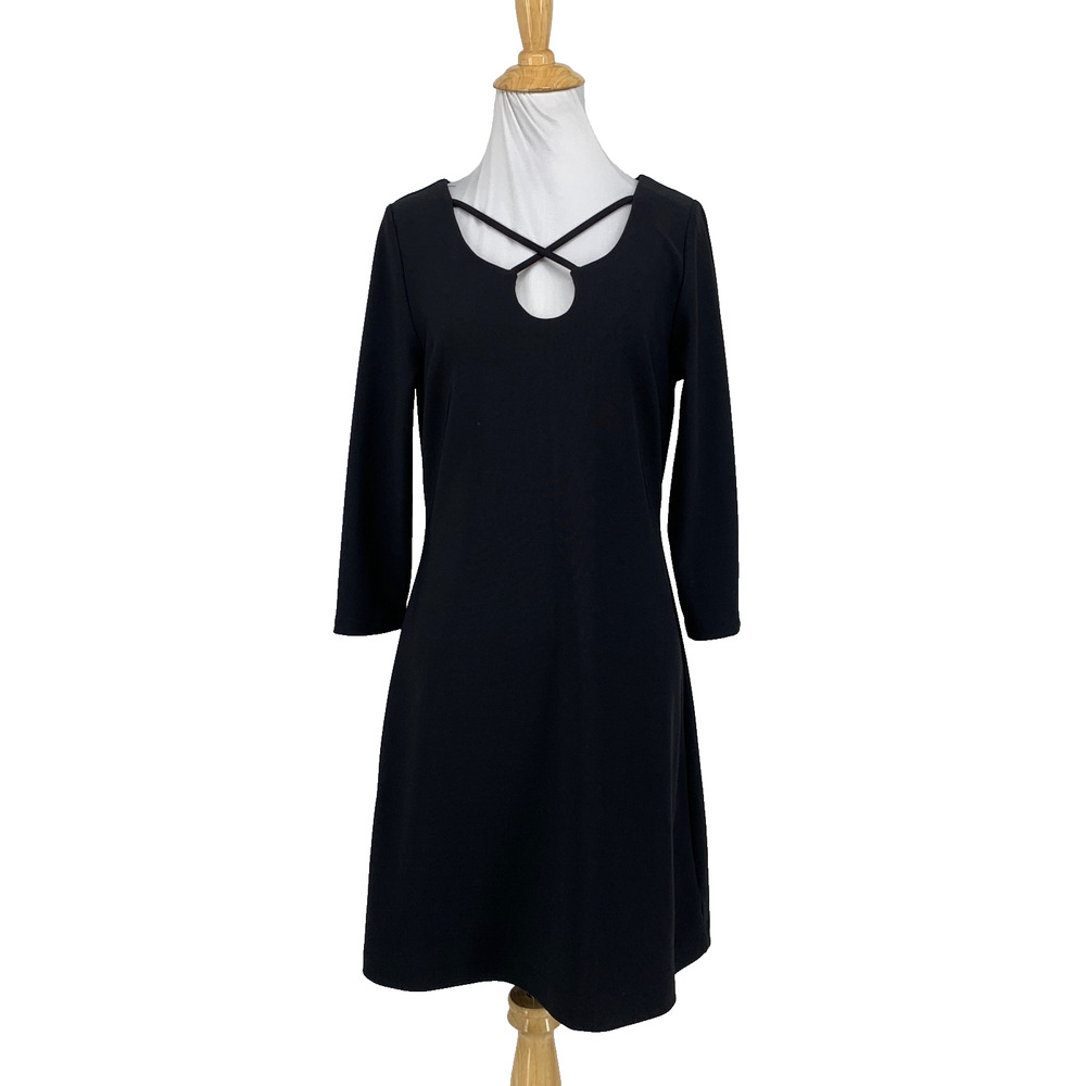 Boston Proper Dress Women S Small Black Keyhole Crisscross Strap Bracelet Sleeve